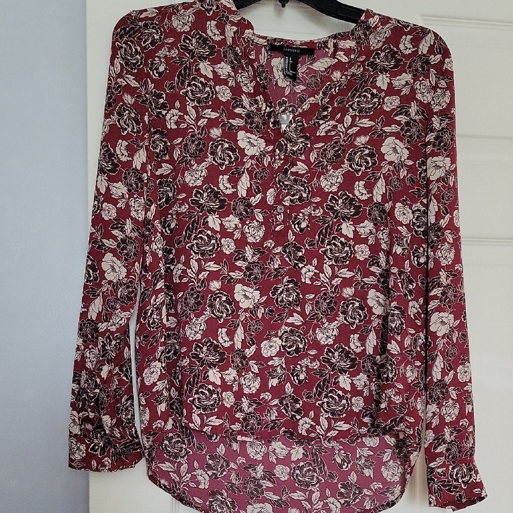 Forever 21 Burgundy and White Floral Blouse